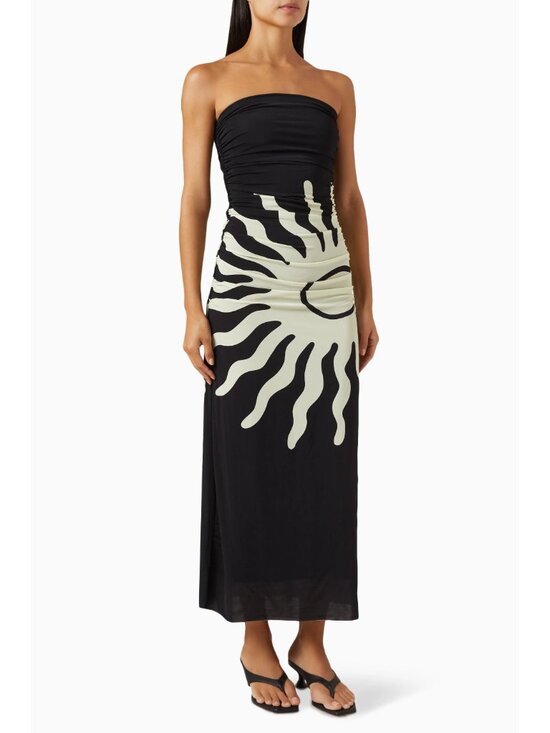 Cala de la Cruz Strapless Maxi Dress M Black & Cream Jersey Ruching - Picture 5 of 10
